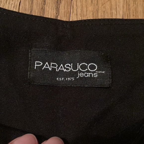 Parasuco black pants with textured thighs. Band waist. - Picture 4 of 7